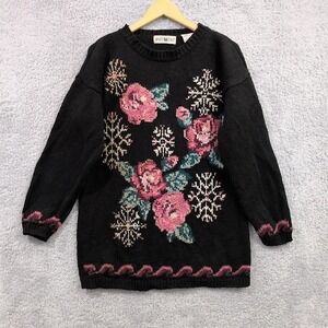 WHITE STAG Sweater Floral and Snowflake Motif Large Fall Winter Knit‎ Pullover